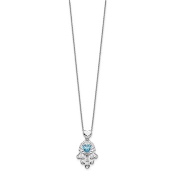 Sterling Silver Blue and Clear CZ Hamsa Necklace — alternate view