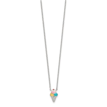 Sterling Silver Polished & Textured Multi-color Enameled Ice Cream Cone with 2 Inch Extension Children's Necklace — alternate view