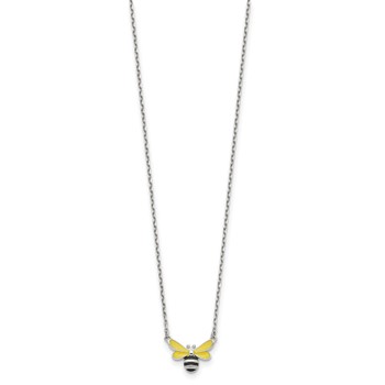 Sterling Silver Polished Yellow & Black Enameled Bumblebee with 2 Inch Extension Children's Necklace — alternate view