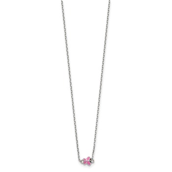 Sterling Silver Polished Pink & Black Enameled Butterfly with 2 Inch Extension Children's Necklace — alternate view