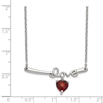 Sterling Silver Rhod-plat Heart Garnet Love w/2.25in ext. Necklace — alternate view