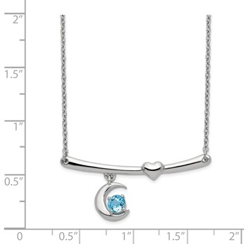 Sterling Silver Rhod-plat Swiss Blue Topaz Moon w/2.25in ext Necklace — alternate view
