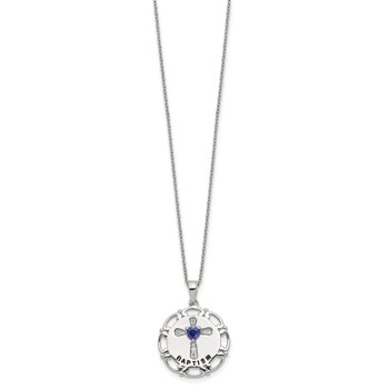 Sterling Silver Enameled Blue & Clear CZ Cross Necklace — alternate view