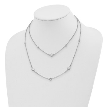 Sterling Silver Rhodium-plated CZ/Beaded 2-strand w/1in Ext. Necklace — alternate view