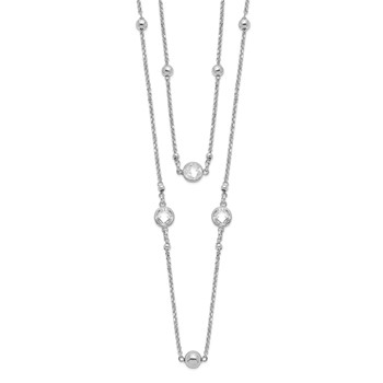 Sterling Silver Rhodium-plated CZ/Beaded 2-strand w/1in Ext. Necklace