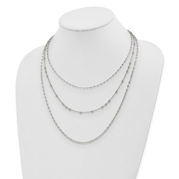 Sterling Silver Rhodium-plated Beaded Layered with 2in .ext Necklace — alternate view