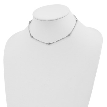 Sterling Silver Rhodium-plated Diamond-cut Oval Beads w/3in ext Choker — alternate view