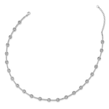 Sterling Silver Rhodium-plated CZ Circle/Bar Link w/2in ext Necklace — alternate view