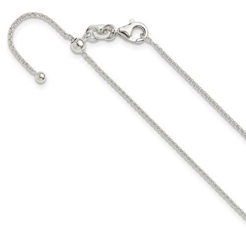 Sterling Silver Polished Round Box Adjustable Necklace