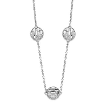 Sterling Silver Rhodium-plated D/C Mesh Bead w/2in. Ext. Necklace
