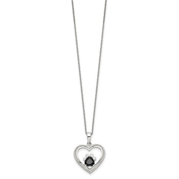 Sterling Silver Black and White CZ Heart with Paw Print 18 inch Necklace — alternate view