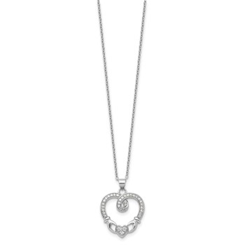 Sterling Silver Rhod-plated Claddagh Heart CZ  W/ 1 in ext.Necklace — alternate view