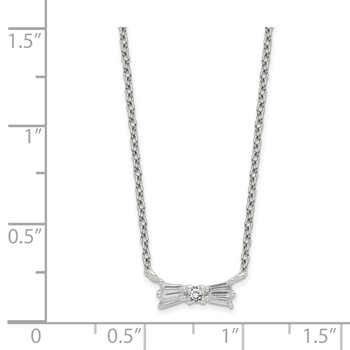 Sterling Silver CZ Bow Necklace w/1.25in ext. — alternate view
