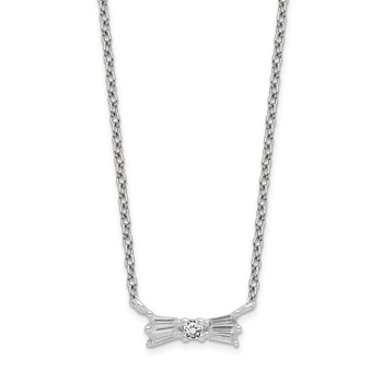 Sterling Silver CZ Bow Necklace w/1.25in ext.