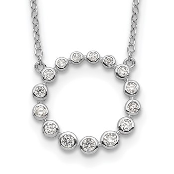 Sterling Silver Rhodium-plated CZ Circle w/2in ext Necklace