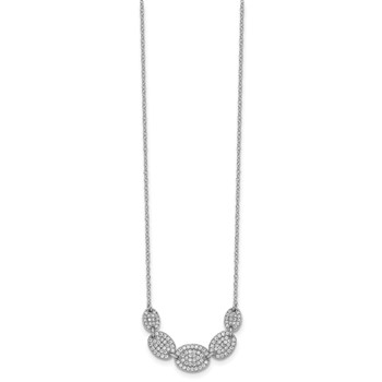 Sterling Silver Rhodium-plated 5-CZ Ovals w/2in ext Necklace — alternate view
