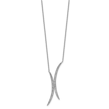 Sterling Silver Rhodium-plated Curved CZ Necklace — alternate view