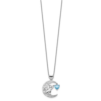 Sterling Silver Blue and Clear CZ Cat and Moon Necklace — alternate view