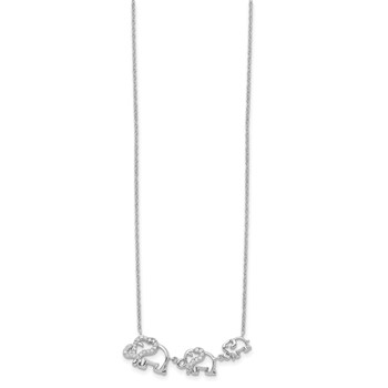 Sterling Silver Rhodium-plated CZ Elephants Necklace — alternate view
