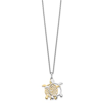 Sterling Silver Gold-tone Diamond-cut Turtle w/ 2in ext. Necklace — alternate view