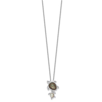 Sterling Silver Rhodium-plated Polished Abalone and Mother of Pearl Turtle 18 inch Necklace — alternate view
