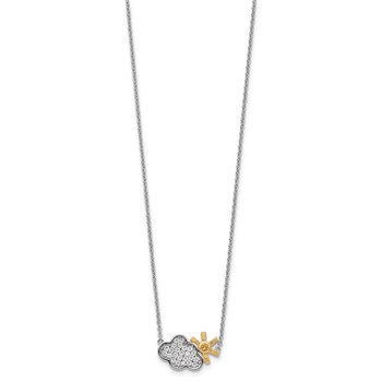 Sterling Silver RH-plated Gold-tone CZ Cloud w/Sun 2in ext Necklace — alternate view