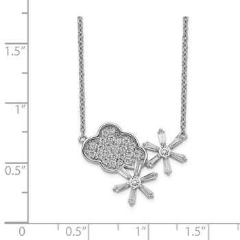 Sterling Silver Rhodium-plated CZ Cloud & Snowflake w/2IN EXT Necklace — alternate view