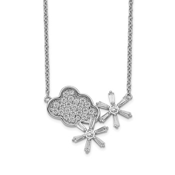 Sterling Silver Rhodium-plated CZ Cloud & Snowflake w/2IN EXT Necklace