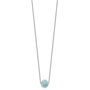 Sterling Silver Rhodium-plated Larimar Bead w/ 2in ext. Necklace — alternate view