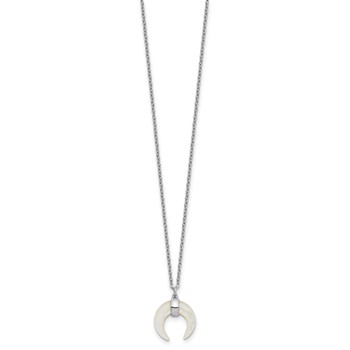 Sterling Silver RH-plated Mother Of Pearl Moon w/2in ext Necklace — alternate view