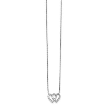 Sterling Silver Rhodium-plated Interconnected Double CZ Open Heart 16.5 inch Necklace with 1 inch extension — alternate view