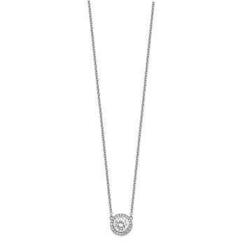 Sterling Silver Rhodium-plated Round CZ Halo w/1in ext Necklace — alternate view