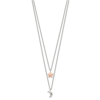 Sterling Silver Rose-Tone 2-strand Moon and Star w/1in ext Necklace — alternate view