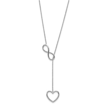 Sterling Silver Rhodium-plated Polished Open Infinity Symbol 16 inch Y Drop Open Heart Necklace with 2 inch extension — alternate view