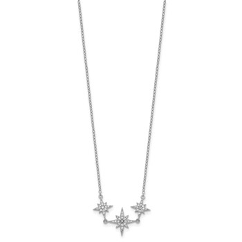 Sterling Silver Rhodium-plated CZ 3-Stars w/2in ext Necklace — alternate view