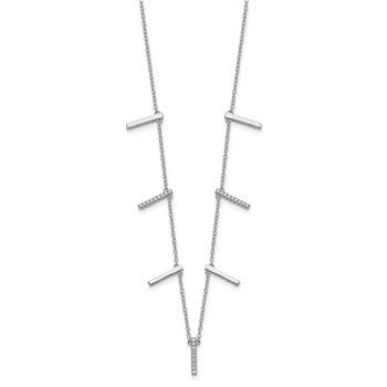 Sterling Silver Rhodium-plated CZ Vertical Bars w/2in ext Necklace — alternate view