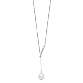 Sterling Silver Rhodium-plated CZ Bar/FWC Pearl w/2in ext Necklace — alternate view