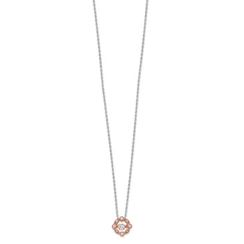 Sterling Silver Rhodium-plated Rose-tone Vibrant CZ 2in ext Necklace — alternate view