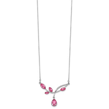 Sterling Silver RH-plated Pink Crystal Branch w/2in ext Necklace — alternate view