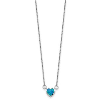 Sterling Silver Rhodium-plated Created Opal Heart w/ 4in ext. Choker — alternate view