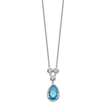 Sterling Silver Rhodium-plated White & Blue Topaz w/ 2in ext. Necklace — alternate view