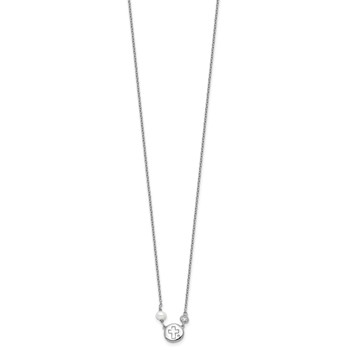 Sterling Silver RH-plated CZ/Cross/FWC Pearl w/2in ext Necklace — alternate view