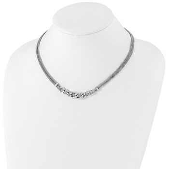 Sterling Silver Rhodium-plated Fancy Chain w/2in Ext. 2-strand Necklace — alternate view