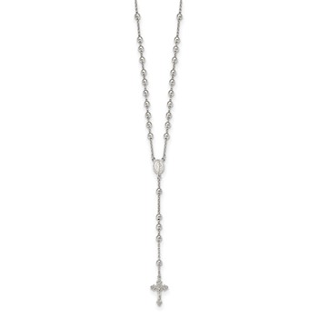Sterling Silver Rhodium-plated Beaded Rosary Necklace — alternate view