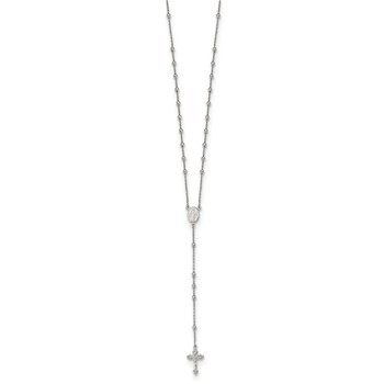 Sterling Silver Rhodium-plated Beaded Rosary 27 inch Necklace — alternate view