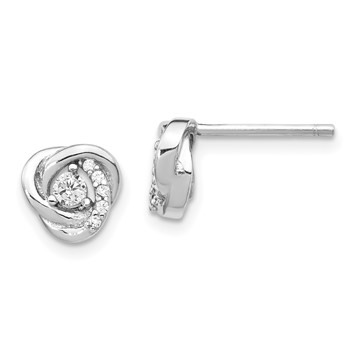 Sterling Silver Rhodium-plated CZ Love Knot Earrings w/2in ext Necklace Set — alternate view