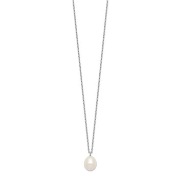 Sterling Silver Rhodium-plated 8-9mm White Rice Freshwater Cultured Pearl 18 inch Necklace and Post Dangle Earrings Set — alternate view