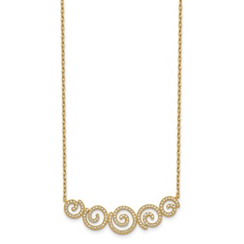 Sterling Shimmer Sterling Silver Gold-tone Flash gold-plated 133 Stone CZ Swirls Necklace with 2 inch extender — alternate view