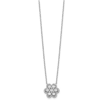 Sterling Shimmer Sterling Silver Rhodium-plated 15.75 inch 55 Stone Flower CZ Necklace with 2 inch extender — alternate view
