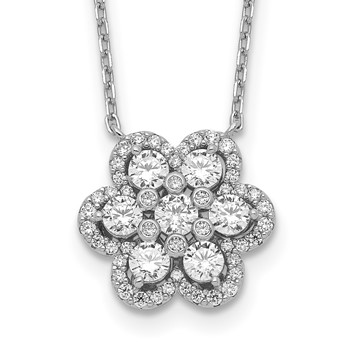 Sterling Shimmer Sterling Silver Rhodium-plated 15.75 inch 55 Stone Flower CZ Necklace with 2 inch extender